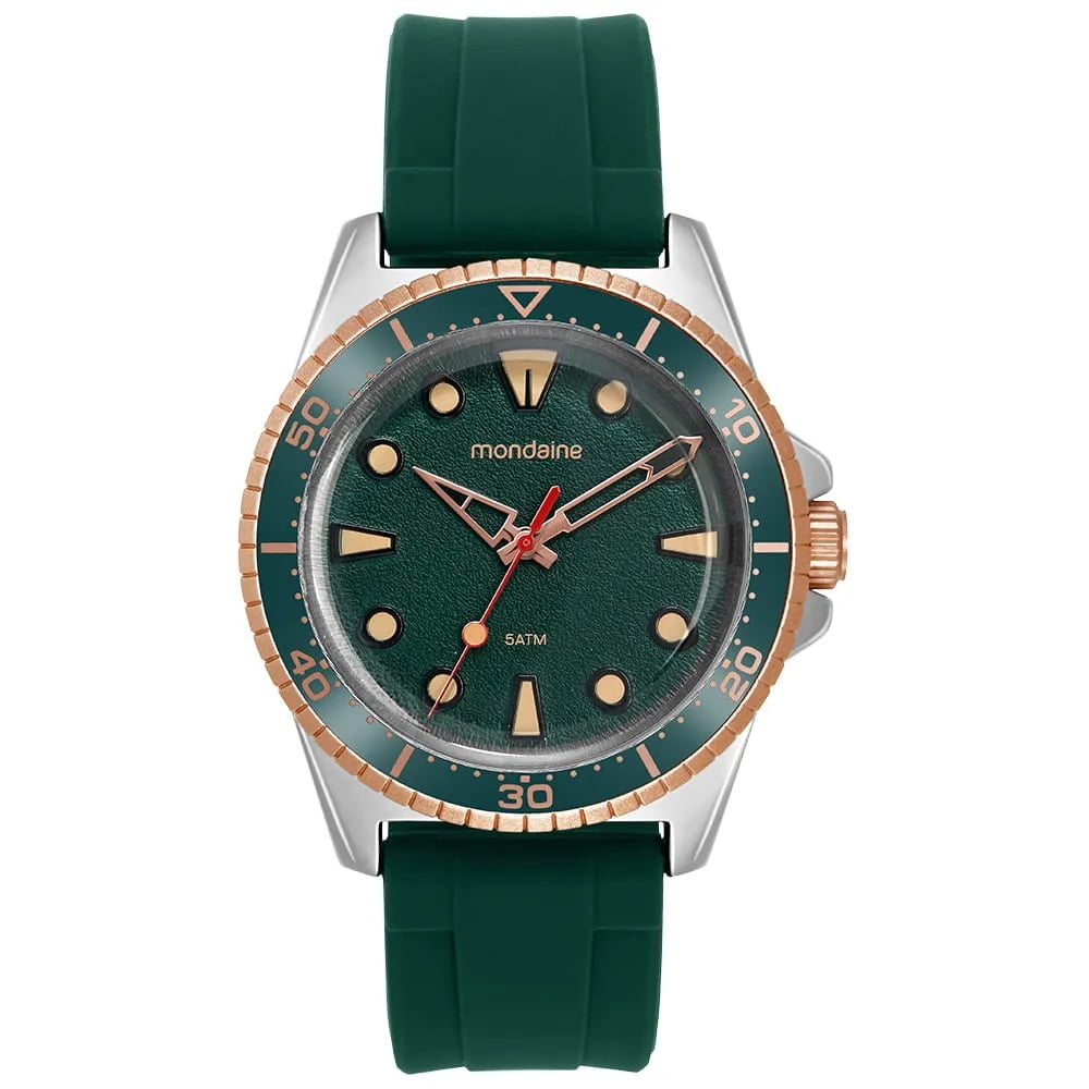 Relógio Mondaine Masculino Prateado Monocromático Pulseira em Silicone Verde á Prova D'água 32953GPMVGI2