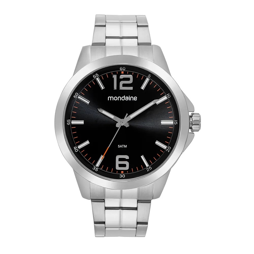 Relógio Mondaine Masculino Prateado Robusto Visor Preto Á Prova d'água 99770G0MVNE1