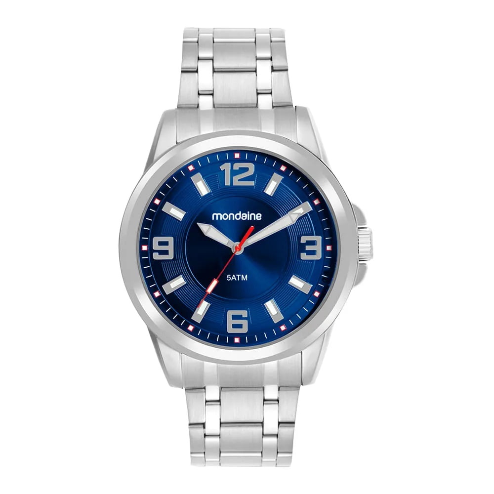 Relógio Mondaine Masculino Prateado Visor Azul Á Prova d´água 83523G0MVNE3
