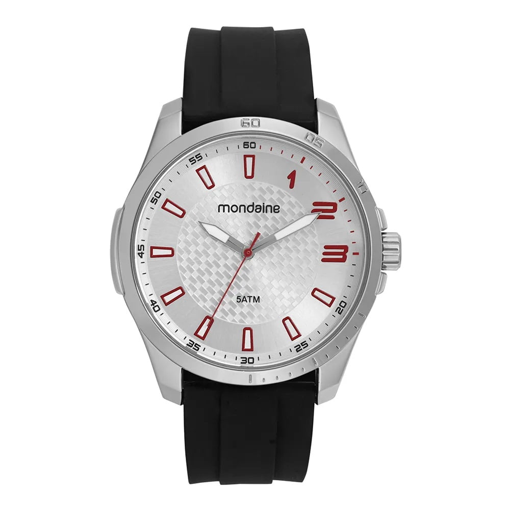 Relógio Mondaine Masculino Prateado Visor Branco Texturizado Pulseira em Silicone á Prova D'água 32644G0MVNI2