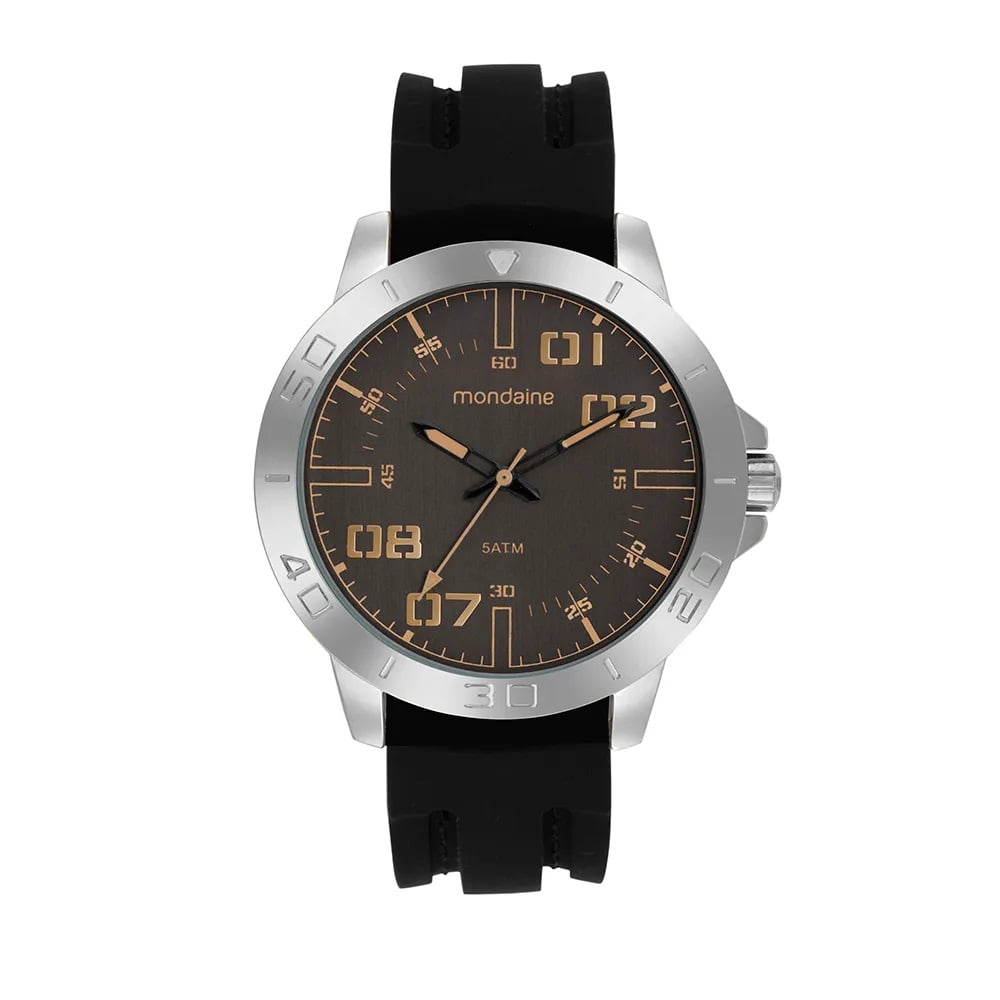 Relógio Mondaine Masculino Prateado Visor Cinza Taquímetro com Pulseira em Silicone Á Prova d'água 99786G0MVNI3