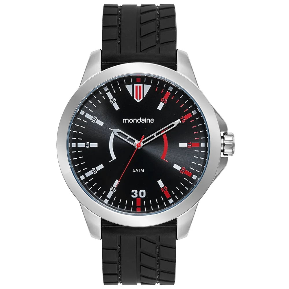 Relógio Mondaine Masculino Prateado Visor Preto com Pulseira em Silicone Á Prova d'água 99790G0MVNI1
