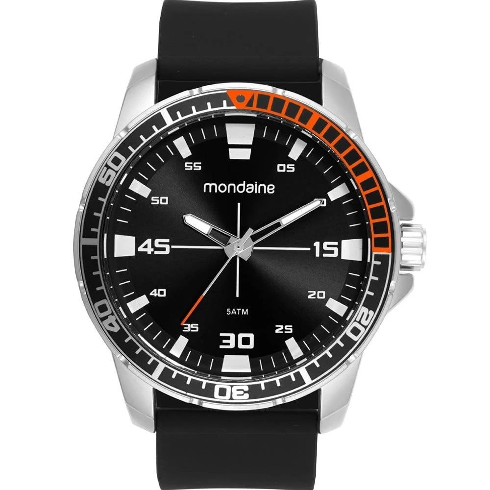 Relógio Mondaine Masculino Prateado Visor Preto Pulseira em Silicone á Prova D'água 99826G0MVNI3