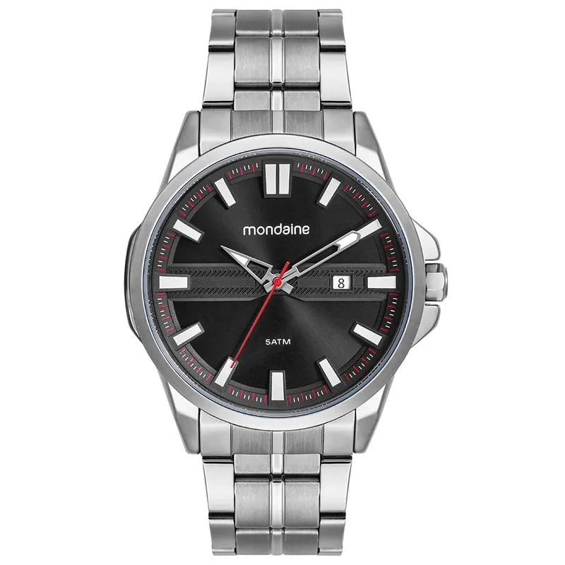 Relógio Mondaine Masculino Prateado Visor texturizado com Calendário Á Prova d'água 32876G0MVNE2