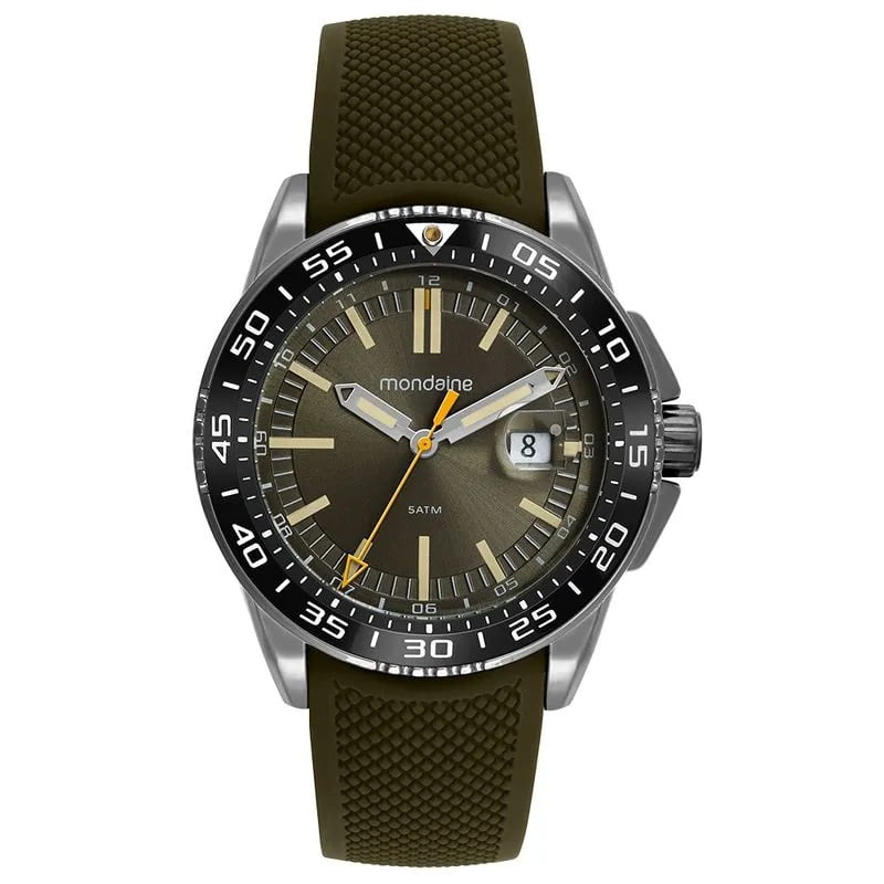 Relógio Mondaine Masculino Chumbo Visor Verde Com Calendário e  Taquímetro Pulseira em Silicone  Verde Militar Á Prova d'água 32882GPMVSI2