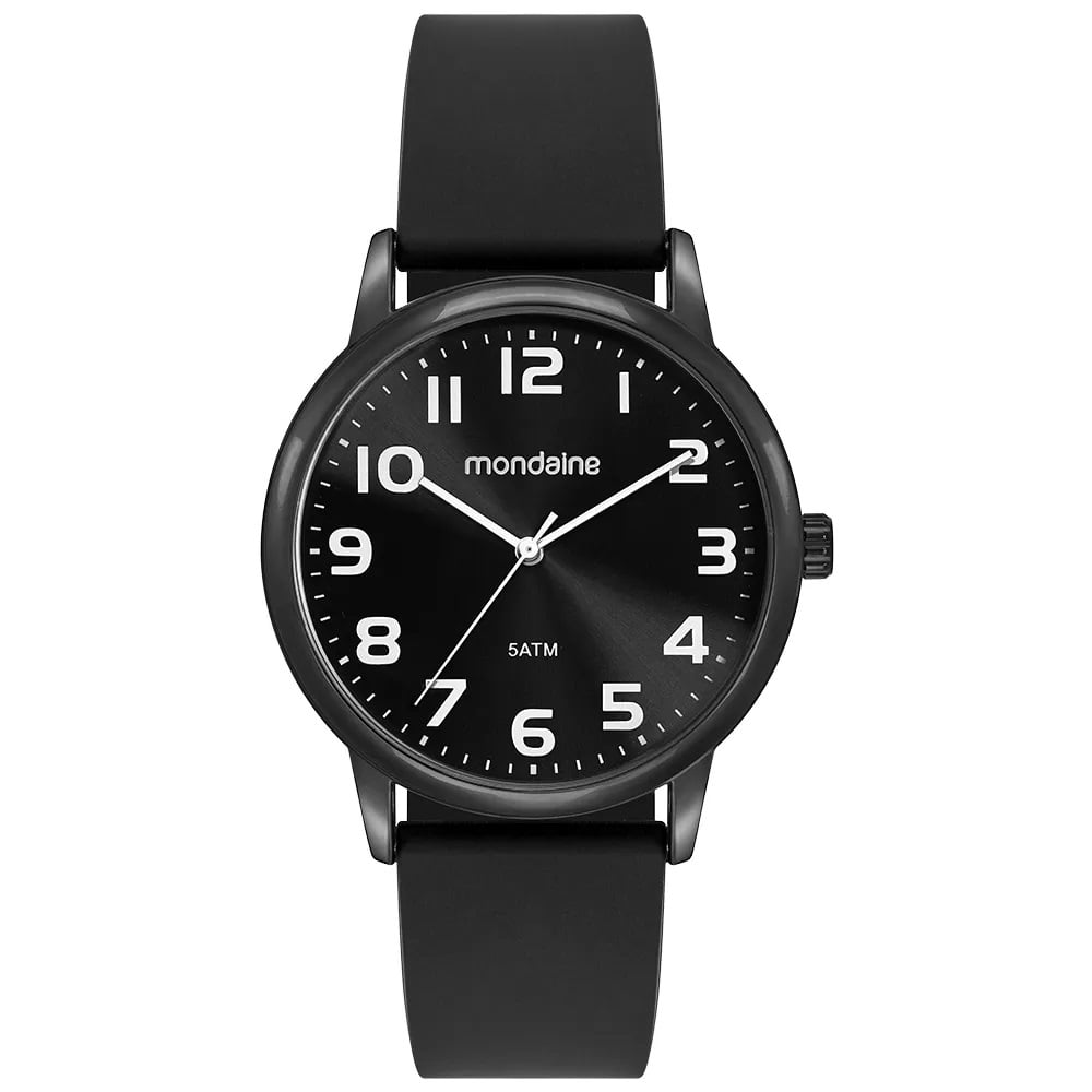 Relógio Mondaine Masculino Preto Visor Preto Todo Numerado Pulseira em Silicone Preta Á Prova d'água 99900GPMVPI2