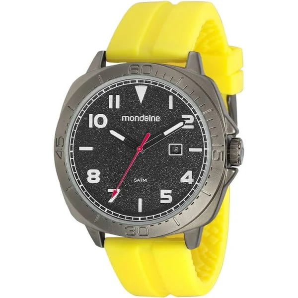 Relógio Mondaine Masculino Silicone Amarelo e Preto Calendário a prova D'água 32165GPMVPI1