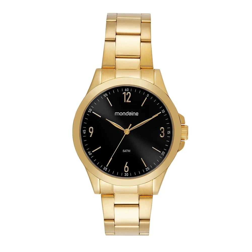 Relógio Mondaine Masculino Dourado Social Visor Preto A prova D'água 83515GPMVDE1