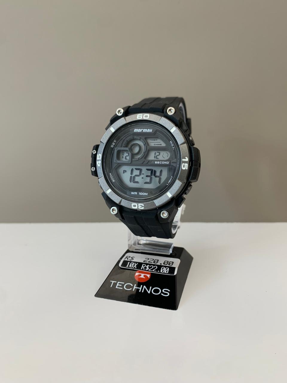 Relógio Mormaii Masculino Esportivo Digital Preto Pulseira em Silicone á Prova D'água MO2019/8K