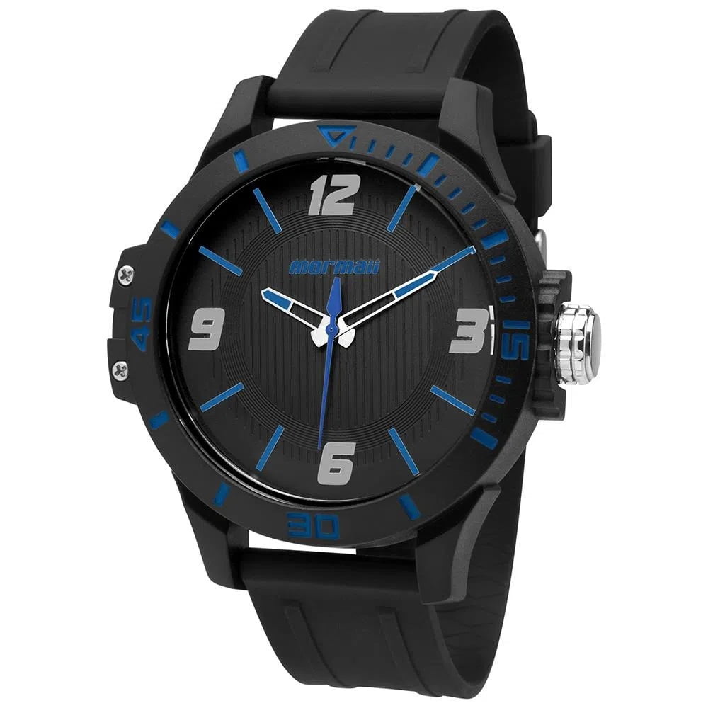 Relógio Mormaii Masculino Silicone Preto azul Esportivo a prova d´água MOPC21JAKF/8A