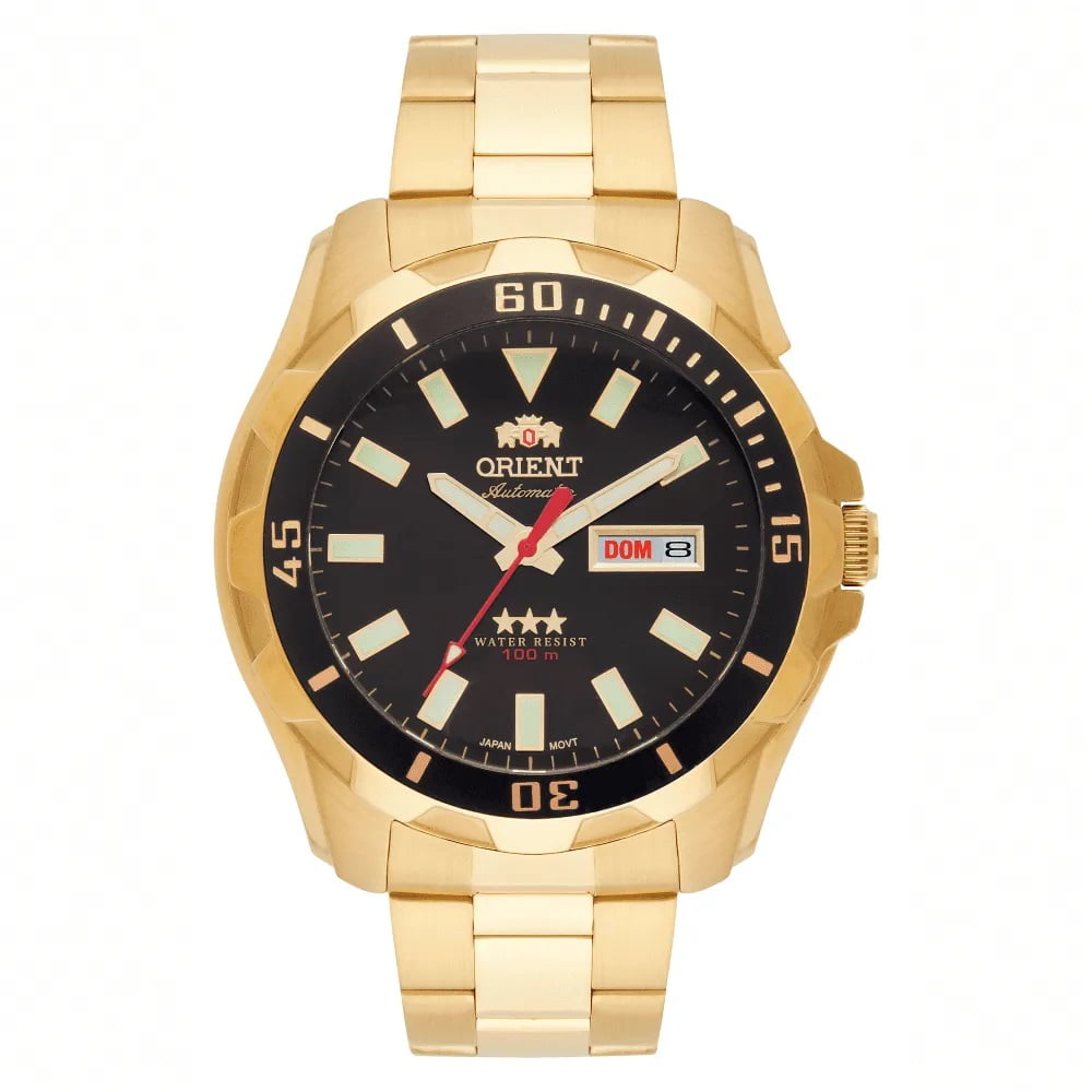 Relógio Orient Masculino Automático Dourado Aço Inox Calendário 469GP078F