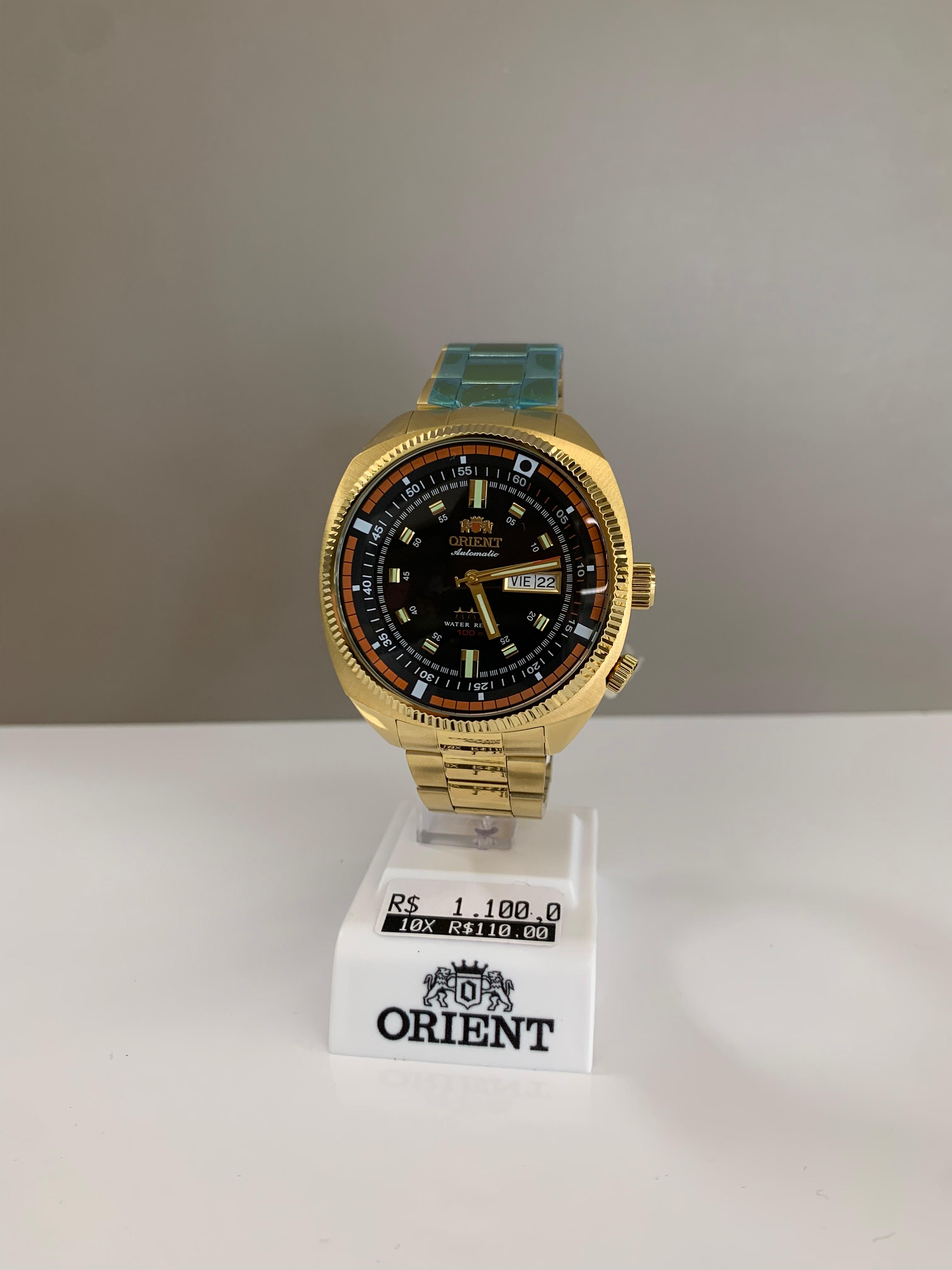 Relógio Orient Masculino Automático Dourado Aço Inox Calendário á prova d´água F49GG002NH