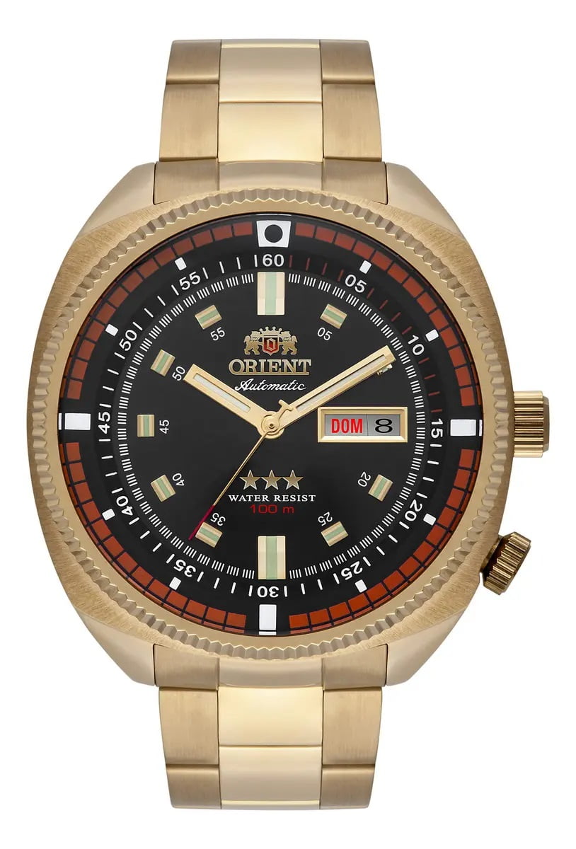 Relógio Orient Masculino Automático Dourado Aço Inox Calendário á prova d´água F49GG002NH
