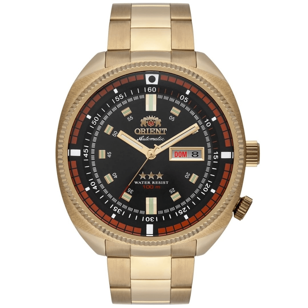 Relógio Orient Masculino Automático Dourado Aço Inox Calendário á prova d´água F49GG002