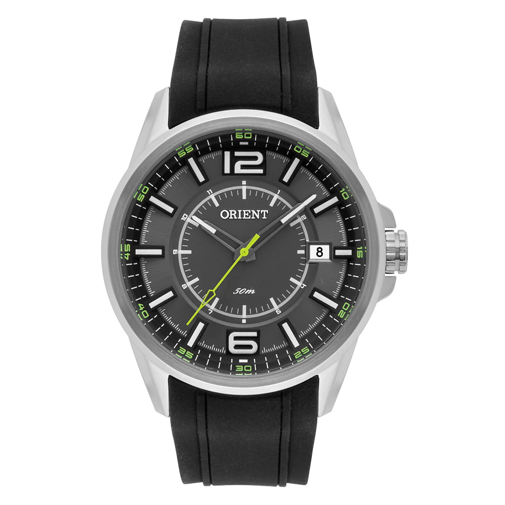 Relógio Orient Masculino Calendário Prata Silicone Aço Inox MBSP1026