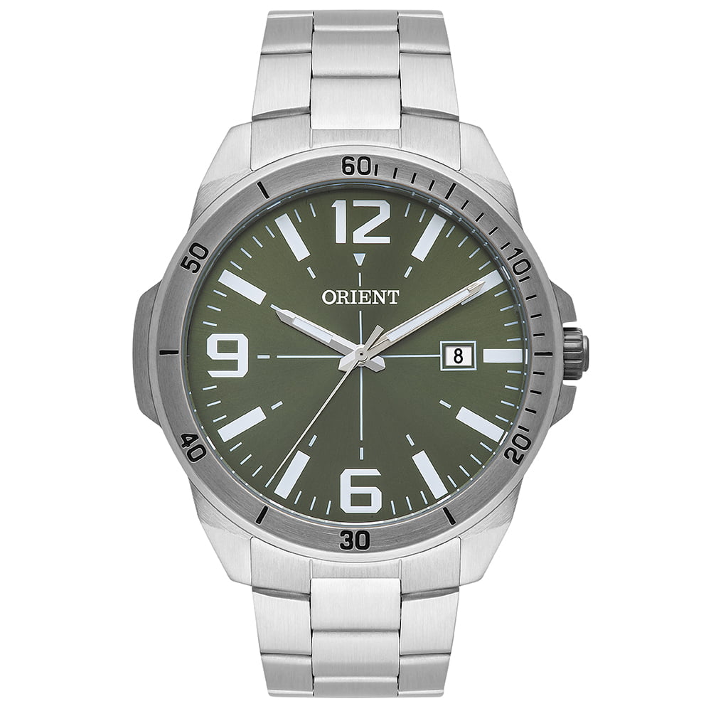 Relógio Orient Masculino Caléndario Visor Verde Aço Inox Prata á Prova D'água MBSS1394
