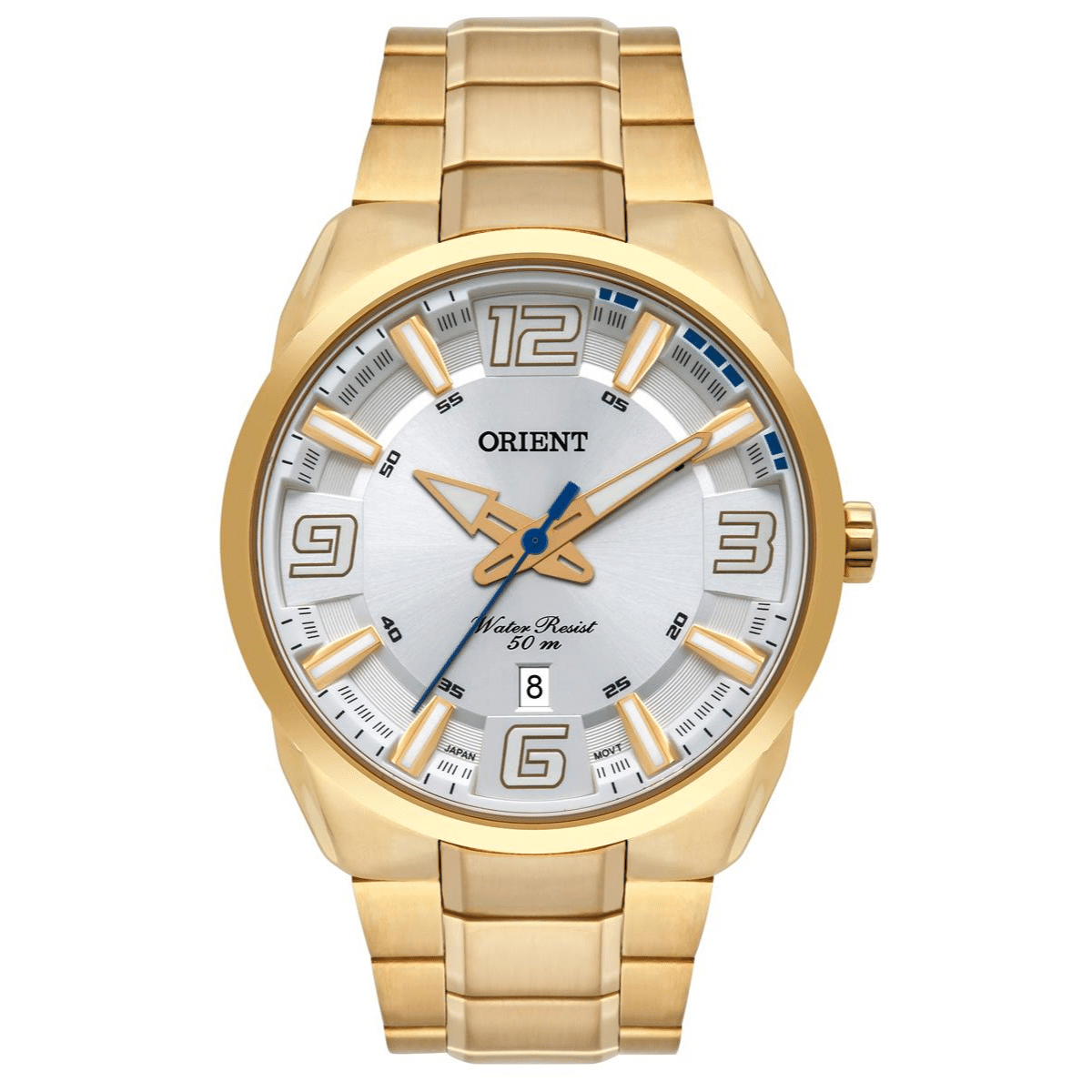 Relógio Orient Masculino Dourado Com Calendário Branco Aço inox - MGSS1178