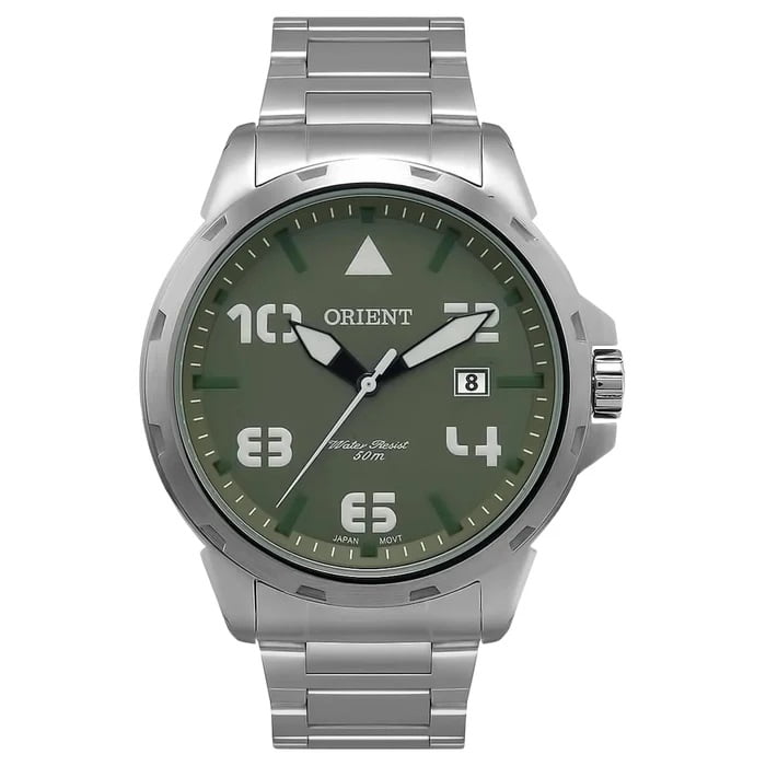 Relógio Orient Masculino Prata com Calendário Aço Inox a prova d'água MBSS1195A E2SX