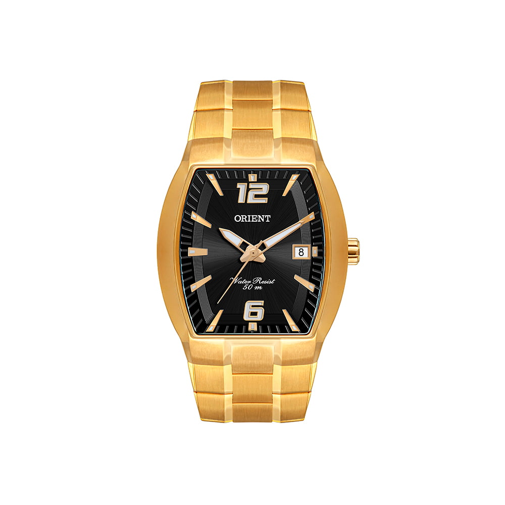 Relógio Orient Quadrado Masculino Dourado com Calendário Aço Inox GGSS1017