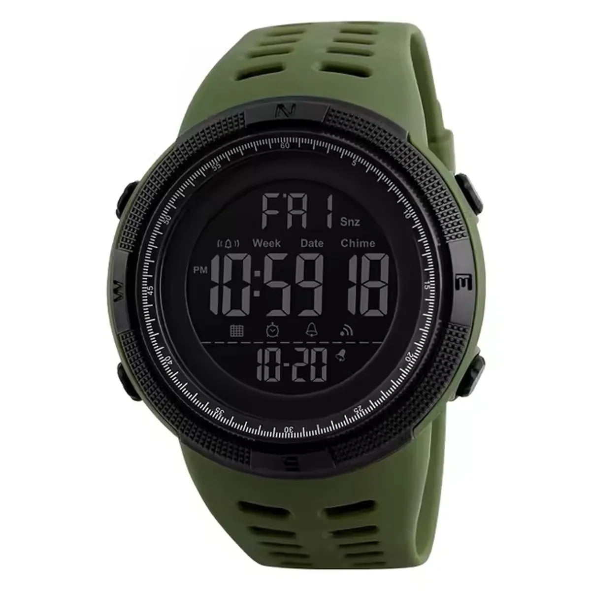 Relógio Skmei Masculino Digital Verde e Preto Esportivo em Poliuretano Super Led Á Prova d'água 1251