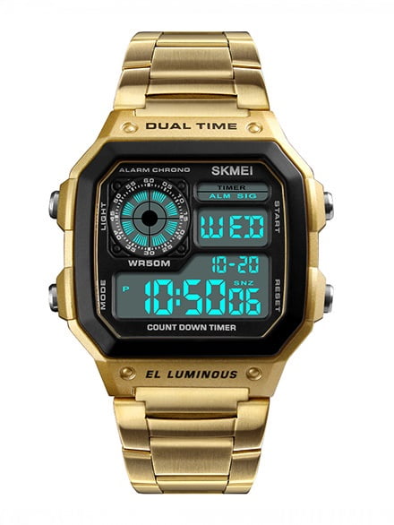 Relógio Skmei Masculino Dourado Digital Quadrado em Poliuretano 1335