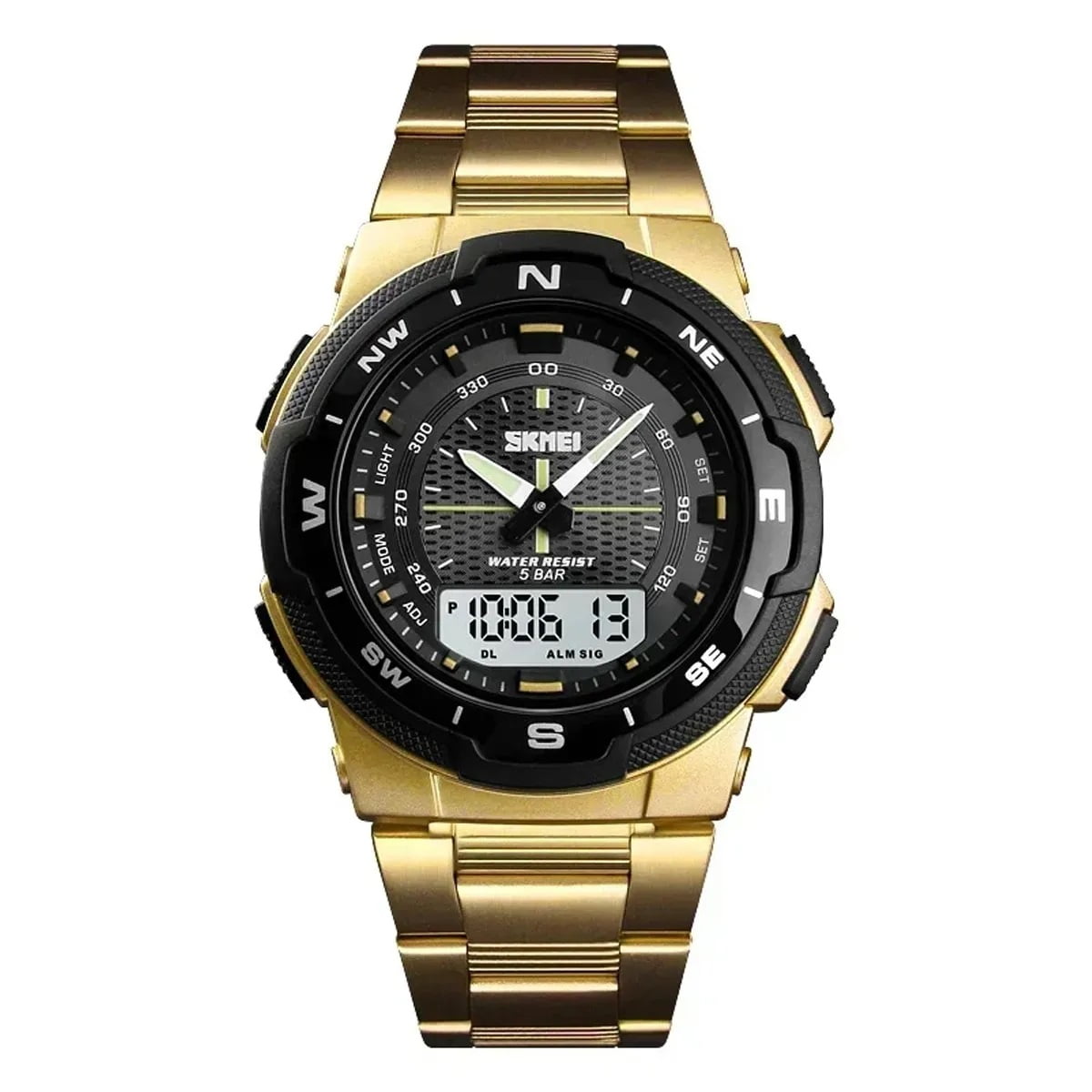 Relógio Skmei Masculino Dourado Display Duplo 1370