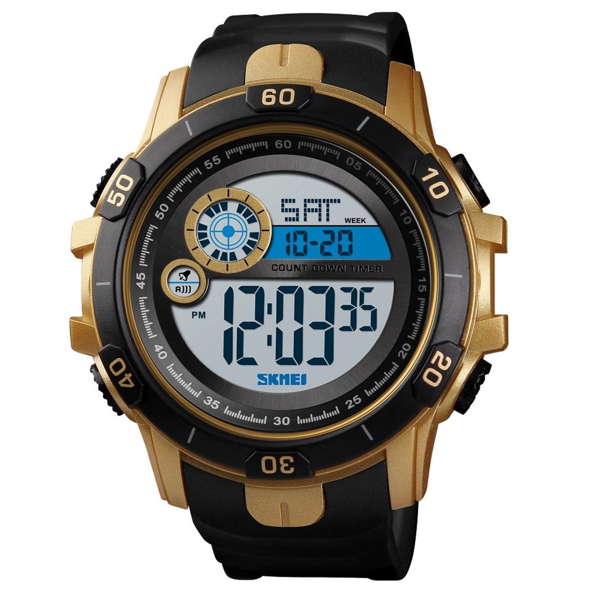 Relógio Skmei Masculino Preto Dourado Silicone Digital 1523