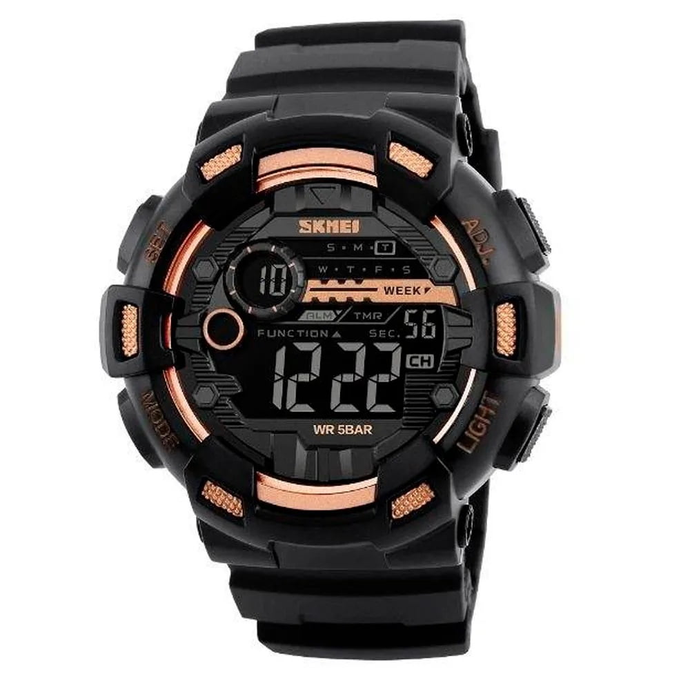 Relógio Skmei Masculino Preto e Rosé Esportivo Digital em Poliuretano Á Prova d'água 1243