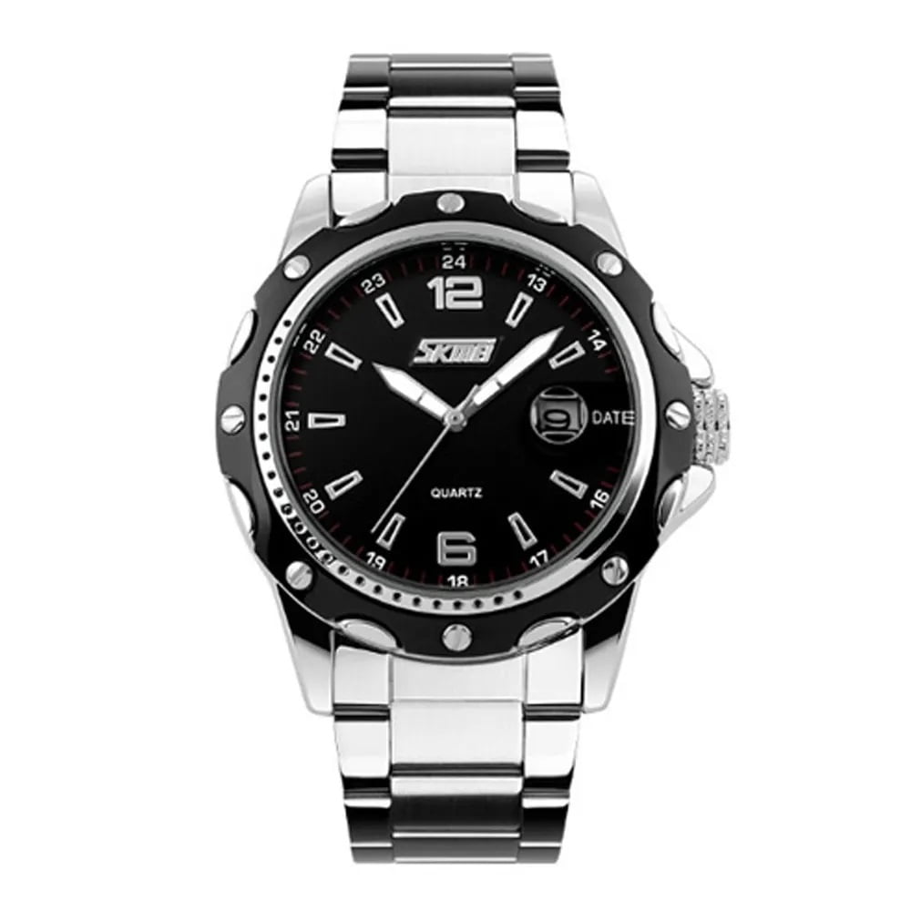 Relógio Skmei Prateado Visor Preto Calendário 0992