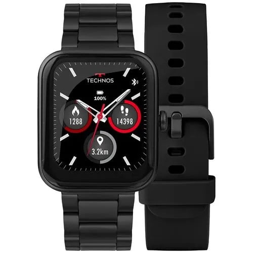 Relógio Smartwatch Technos Connect Max Quadrado Preto Troca de Pulseira Inteligente Á Prova D'água TMAXAO/8P