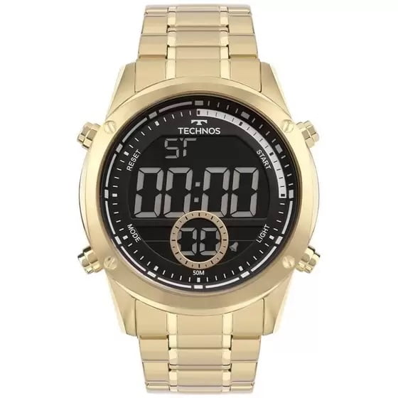 Relógio Technos Digital masculino dourado aço inox - BJ3463AB/1D