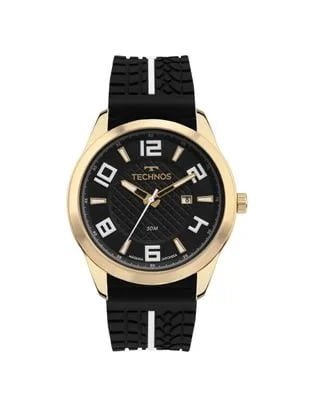 Relógio Technos Masculino Dourado com Calendário e Pulseira em Silicone Maquinário Japonês Aço Inoxidavel Á Prova d'água 2115TVV/2P