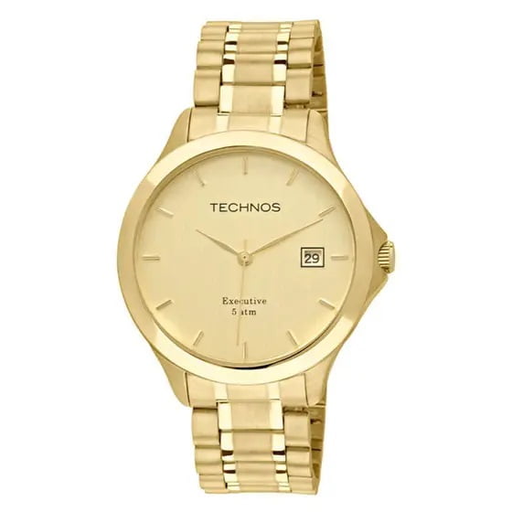 Relógio Technos Dourado Minimalista Visor Champanhe com Calendário Maquinário Japonês Aço Inoxidável Á Prova d'água 1S13BWTDY/4X 