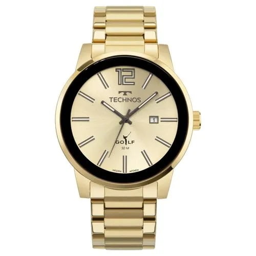 Relógio Technos Golf Masculino Dourado com Calendário Maquinário Japonês Aço Inoxidavel á Prova D' água 2115TTS/1D