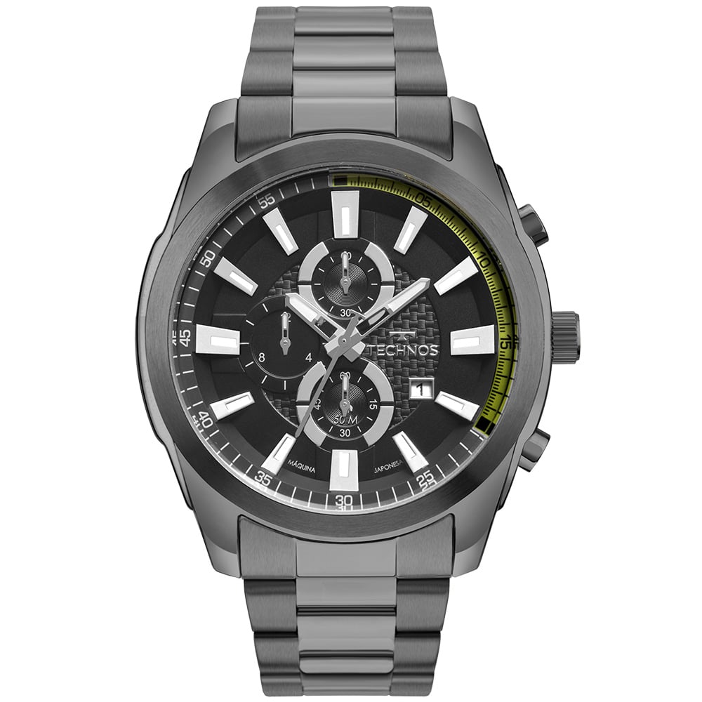 Relógio Technos Skymaster Masculino Calendário Preto Aço Inox OS1ABD/4P