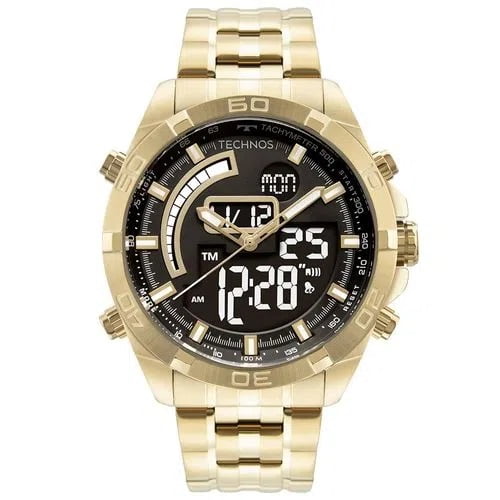 Relógio Technos Masculino Digital e Analógico Dourado Aço Inox á prova d`água BJ3496AA/1D