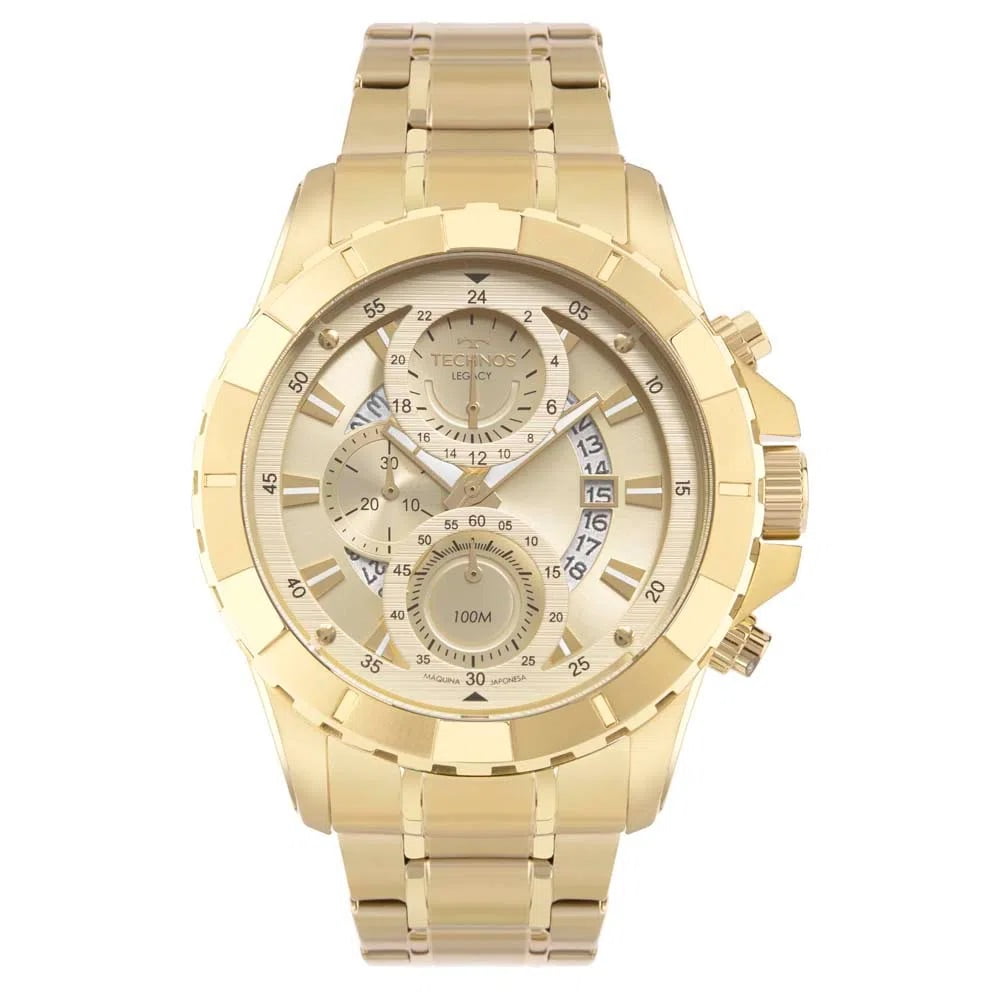 Relógio Technos Masculino Legacy Cronógrafo Calendário Dourado á Prova D'água JS15EMS/1D