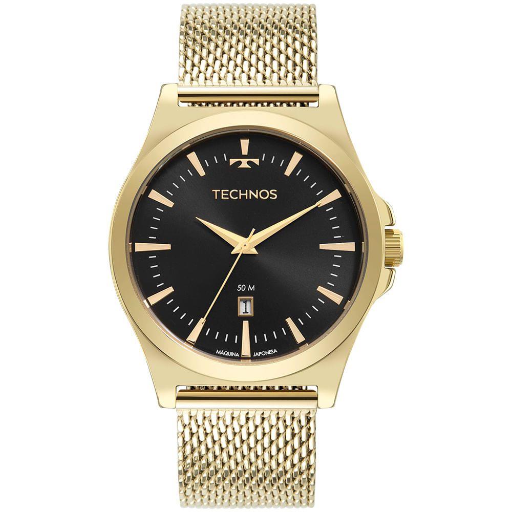 Relógio Technos Masculino Milanese Dourado Aço Inox Calendário 2115MZB