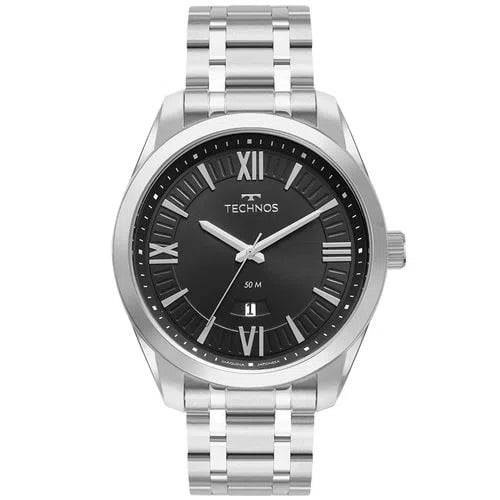 Relógio Technos Masculino Prata com Calendário Steel Aço inox 2115MXMS/1P