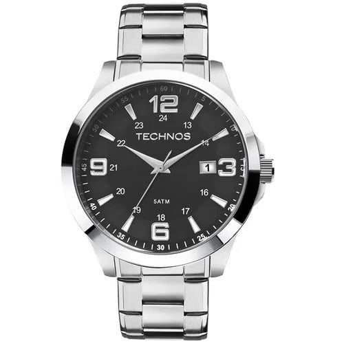 Relógio Technos Masculino Racer Prateado com calendário Aço inox Á prova d'água 2115MKTS/1P 