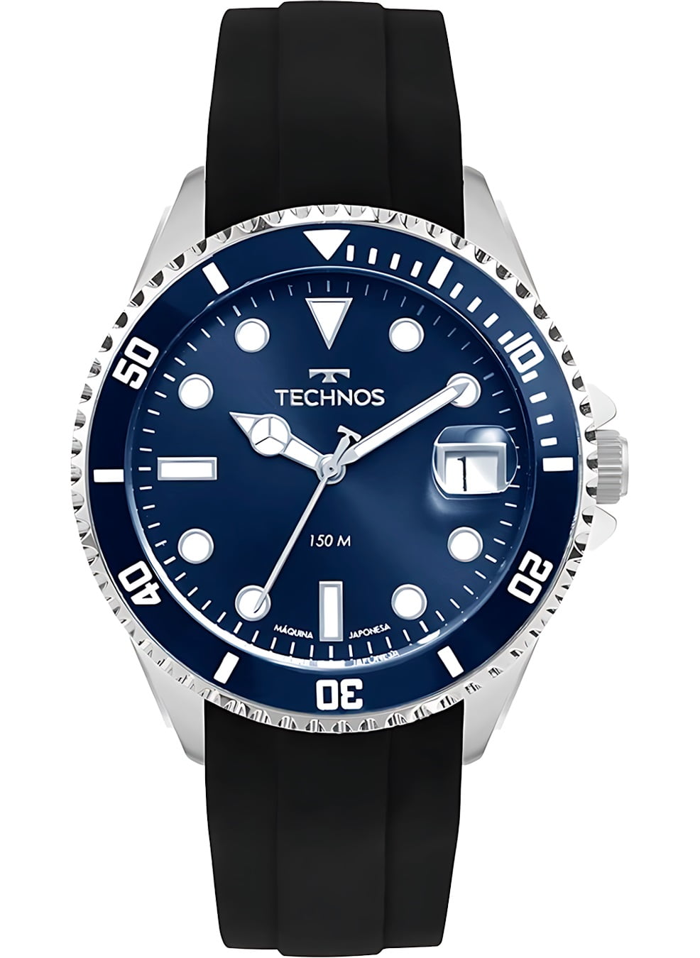 Relógio Technos Performance Acqua Mostrador Azul Taquímetro Calendário Pulseira Silicone Á Prova D'água 2415EB/2A