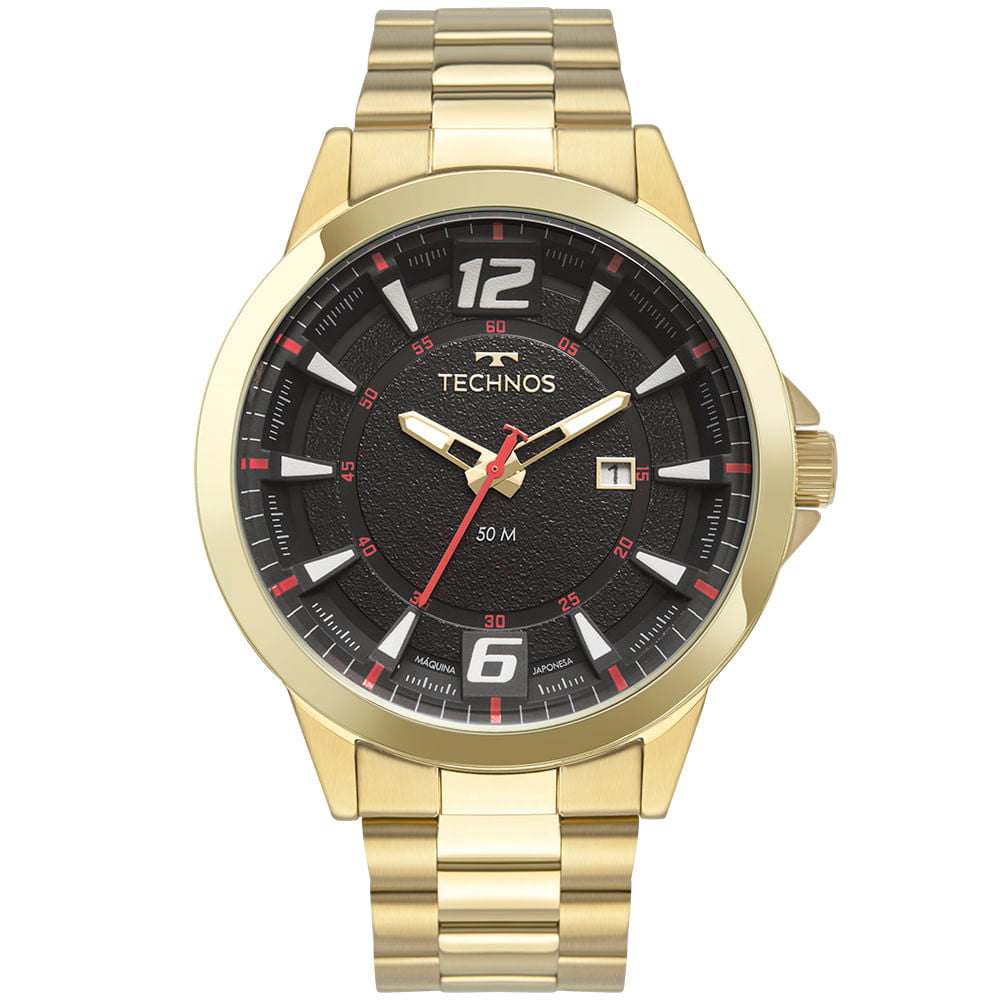 Relógio Technos Racer Masculino Calendário Dourado Aço Inox 2117LDO/1P