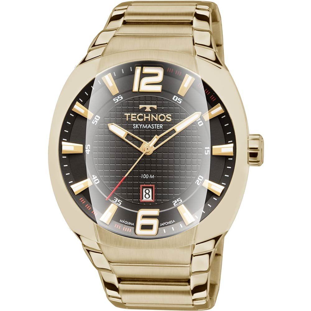 Relógio Technos Skymaster Masculino Dourado Aço Inox com Calendário  Á Prova d'água 2115MWLS/1P