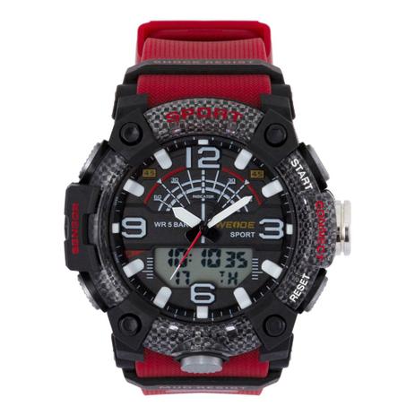 Relógio Weide Masculino Esportivo Digital Display Duplo Preto e Vermelho 3J9001