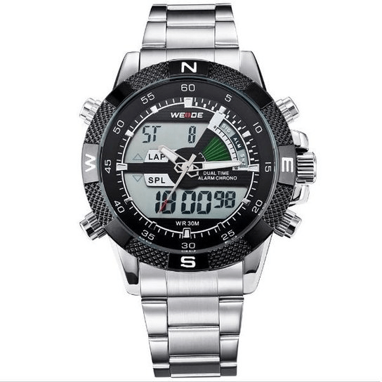 Relógio Weide Masculino Prata Digital Display Duplo WH-1104