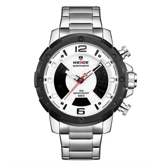 Relógio Weide Masculino Prateado com Branco Digital Display Duplo WH-8504