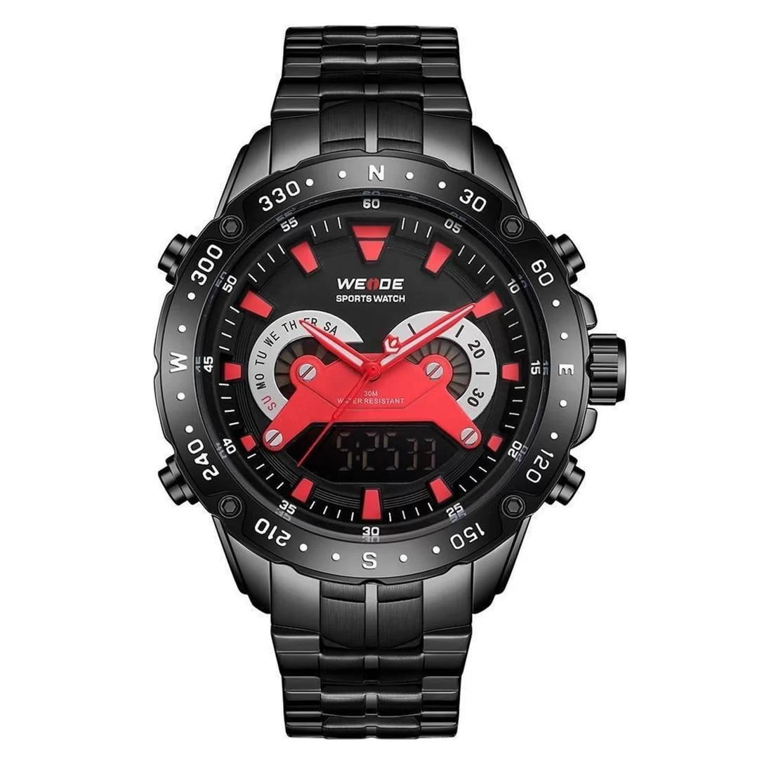 Relógio Weide Masculino Preto com Vermelho Display Duplo WH-8501