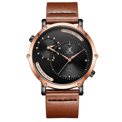 Relógio Weide Masculino Preto Couro Dual Time UV-1801