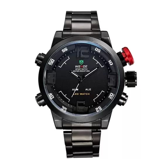 Relógio Weide Masculino Preto com vermelho Digital Led Display Duplo WH2309