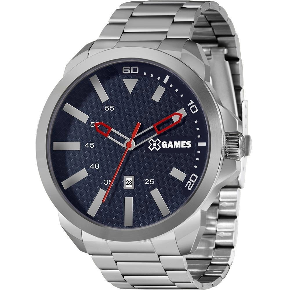 Relógio X-Games masculino prateado com calendário aço inox a prova d´água XMSS1050